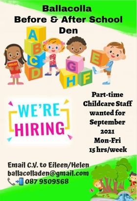 Ballacolla Before & Afterschool Den are Hiring Laois County Childcare